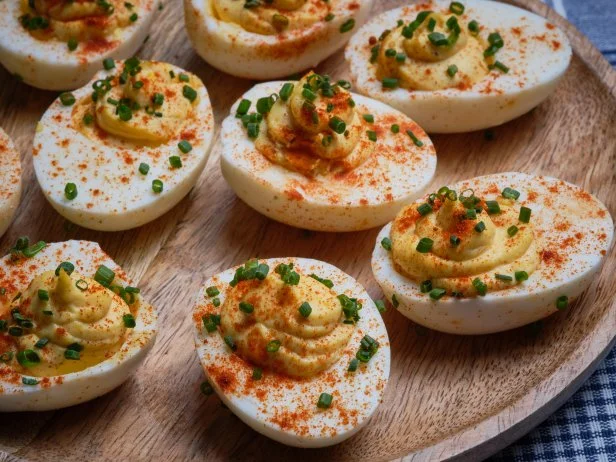 Deviled eggs topped with paprika – high protein keto snack