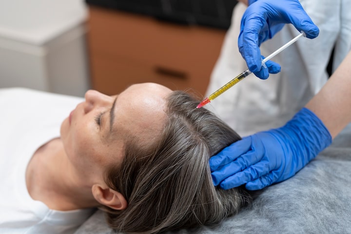 “Dermatologist applying intralesional corticosteroid injection for Alopecia Areata treatment.
